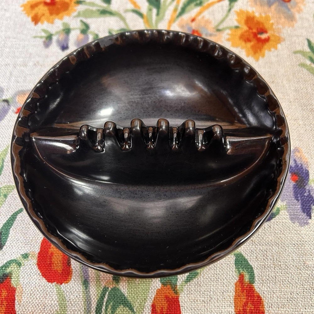 VTG 60s Anholt Ashtray Black 5" Retro MCM Mid-Century Melamine Plastic Cigarette